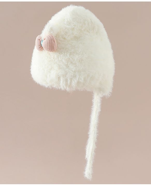 Babyhug Woollen Cap with Knot & Bow Applique White - Diameter 16.5 cm