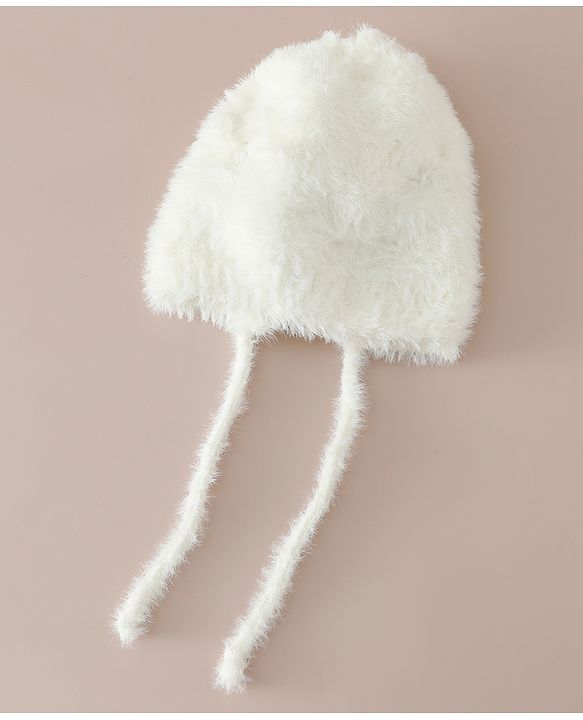Babyhug Woollen Cap with Knot & Bow Applique White - Diameter 16.5 cm