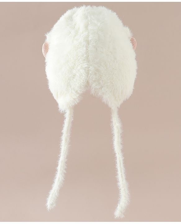 Babyhug Woollen Cap with Knot & Bow Applique White - Diameter 16.5 cm