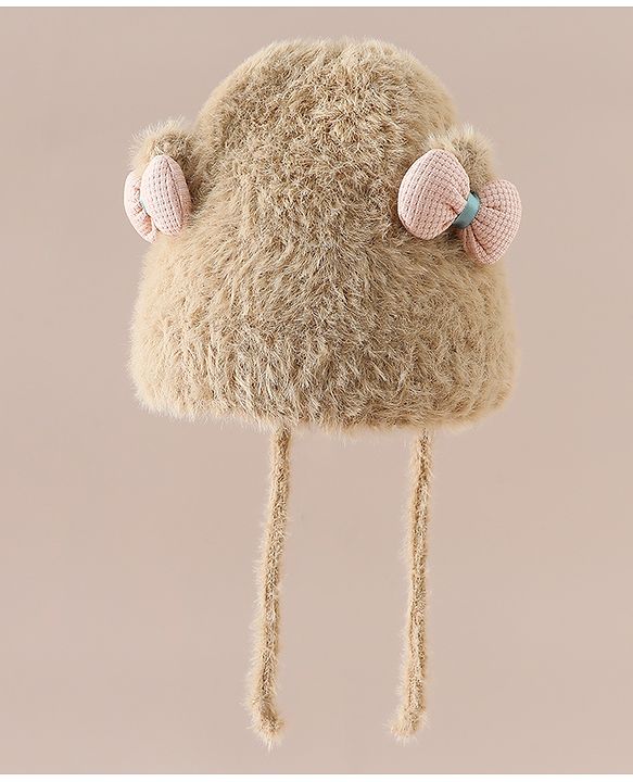 Babyhug Woollen Cap with Knot & Bow Applique White - Diameter 16.5 cm