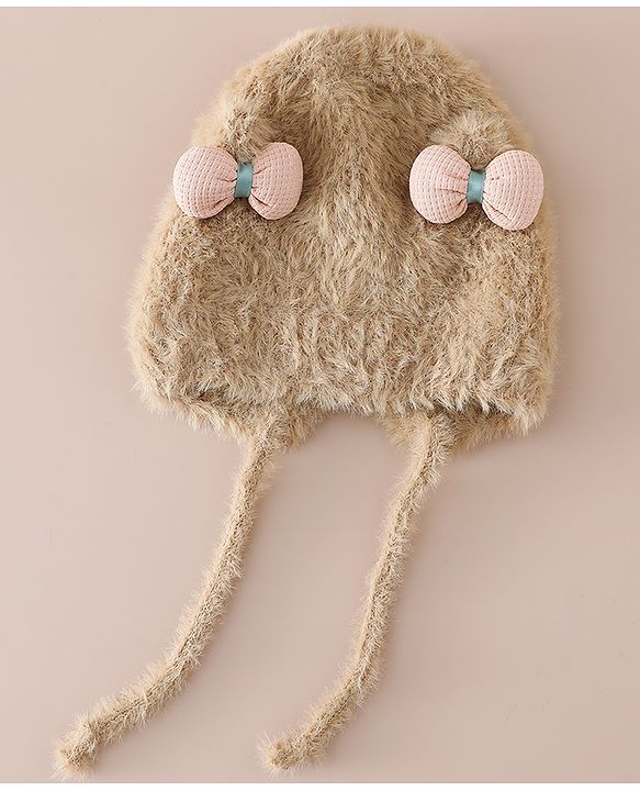 Babyhug Woollen Cap with Knot & Bow Applique White - Diameter 16.5 cm