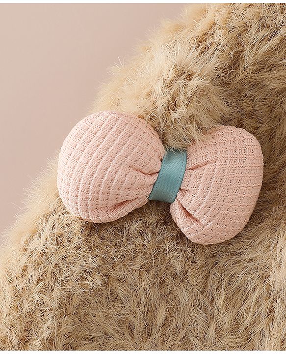 Babyhug Woollen Cap with Knot & Bow Applique White - Diameter 16.5 cm