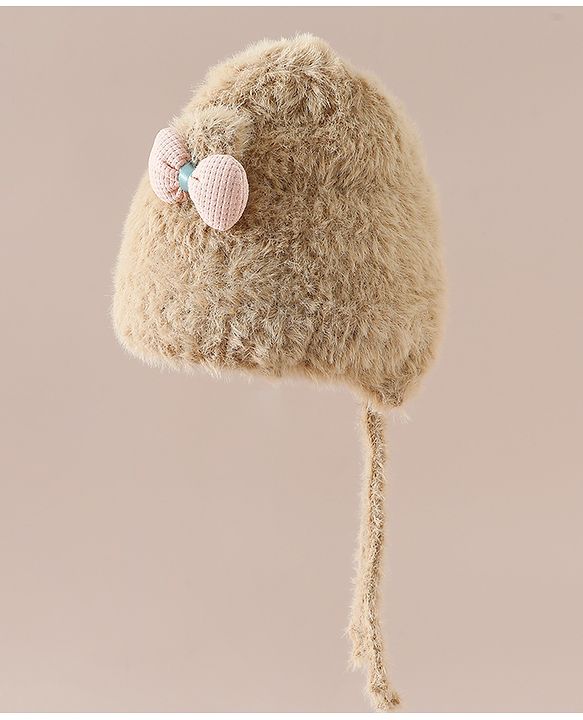 Babyhug Woollen Cap with Knot & Bow Applique White - Diameter 16.5 cm