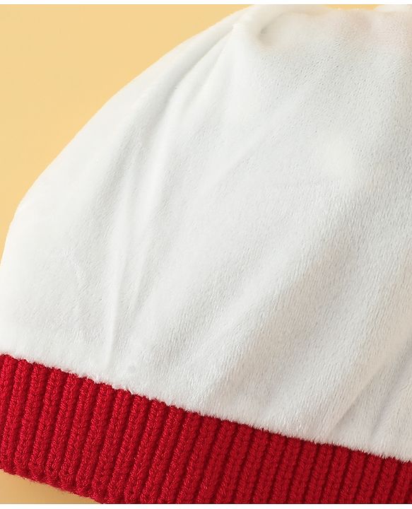 Babyhug Woollen Cap with Heart Print & Pom Pom in Red - Diameter 16.5 cm