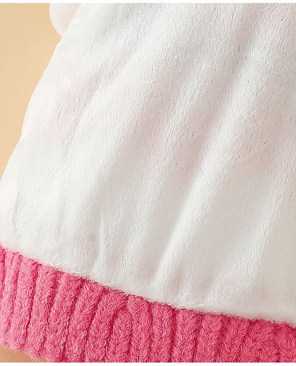 Babyhug Viscose Woollen Cap with Pom Pom & Tomato Print Pink - Diameter 17.5 cm