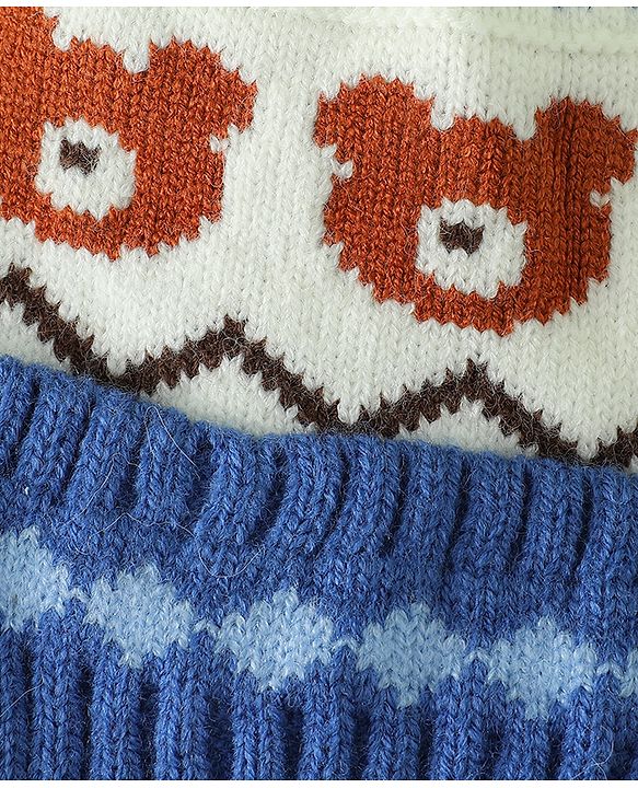 Babyhug Viscose Woollen Cap with Knot, Ear & Pom Pom and Bear Design Khaki - Diameter 20 cm