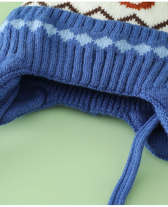 Babyhug Viscose Woollen Cap with Knot, Ear & Pom Pom and Bear Design Khaki - Diameter 20 cm