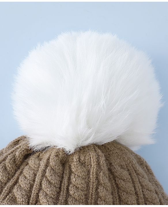 Babyhug Woollen Cap with Ear, Knot & Pom Pom with Bear Applique Olive Green - Diameter 18 cm