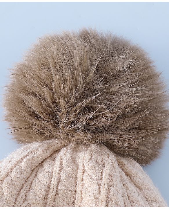 Babyhug Woollen Cap with Ear, Knot & Pom Pom with Bear Applique Olive Green - Diameter 18 cm