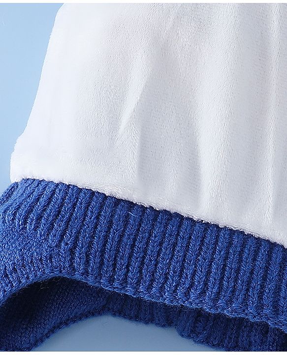 Babyhug Woollen Cap with Pom Pom & Knot with and Vehicle & Geometric Design Blue - Diameter 18.5 cm