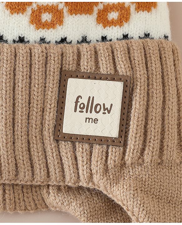 Babyhug Woollen Cap with Pom Pom & Knot with and Vehicle & Geometric Design Blue - Diameter 18.5 cm