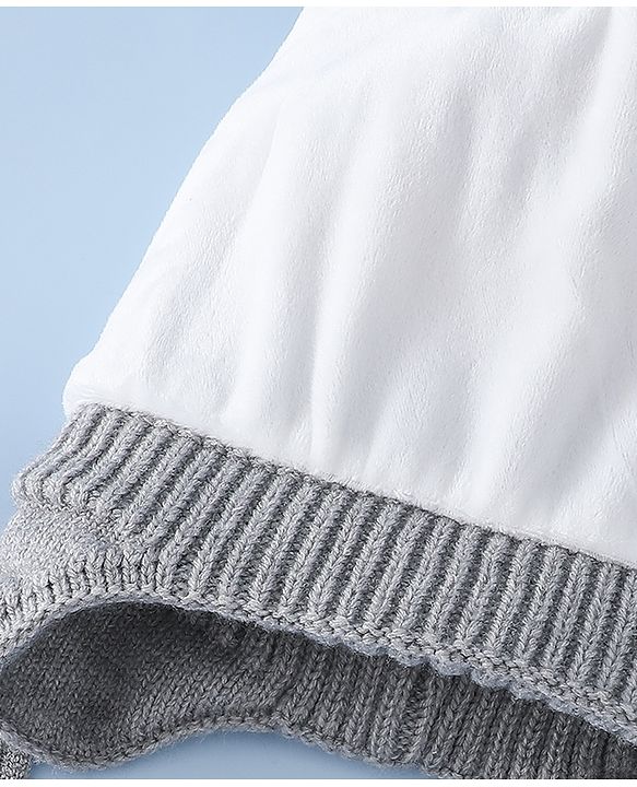Babyhug Woollen Cap with Pom Pom & Knot with and Vehicle & Geometric Design Blue - Diameter 18.5 cm