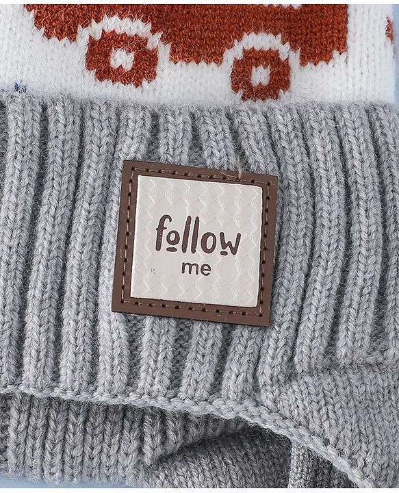 Babyhug Woollen Cap with Pom Pom & Knot with and Vehicle & Geometric Design Blue - Diameter 18.5 cm