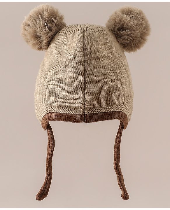Babyhug Viscose Woollen Cap with Knot, Ear & Pom Pom and Penguin Print & Applique Blue - Diameter 22 cm