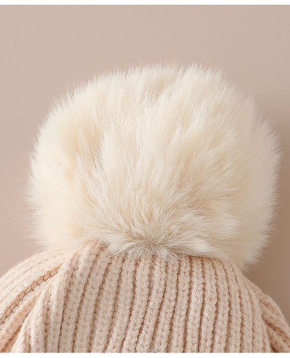 Babyhug Viscose Woollen Cap with Pom Pom and Penguin Polar Bear Print Khaki - Diameter 16.5 cm