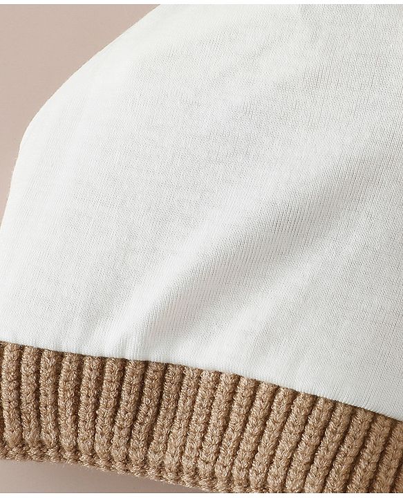 Babyhug Viscose Woollen Cap with Pom Pom and Penguin Polar Bear Print Khaki - Diameter 16.5 cm