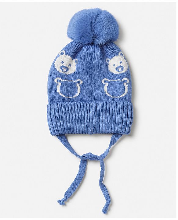 Babyhug Woollen Cap WIth Bear Design in Pink - Diameter 15 cm