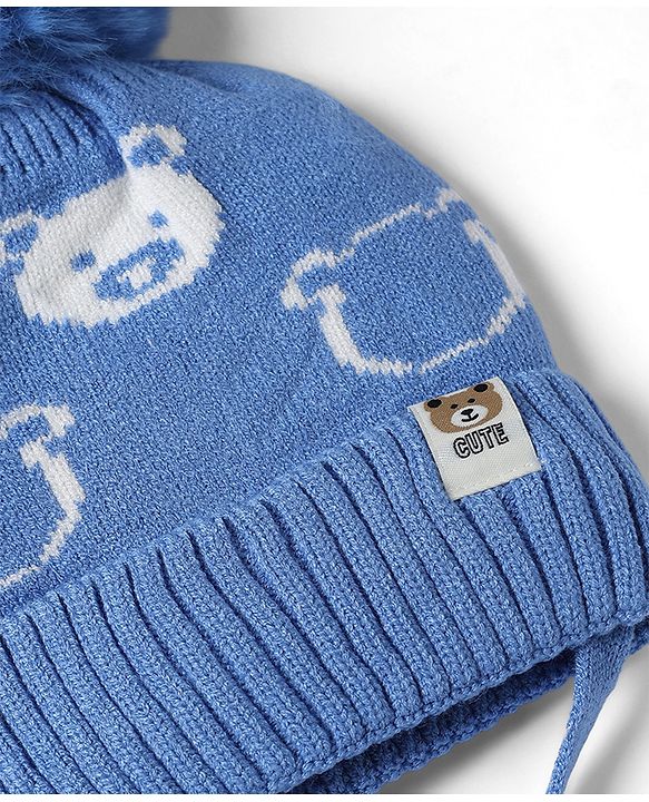 Babyhug Woollen Cap WIth Bear Design in Pink - Diameter 15 cm