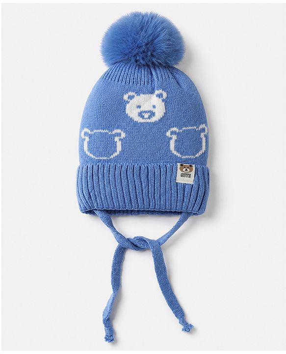 Babyhug Woollen Cap WIth Bear Design in Pink - Diameter 15 cm