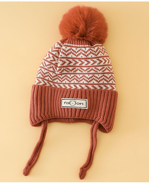Babyhug Printed Woollen Cap Red - Diameter 16.5 cm