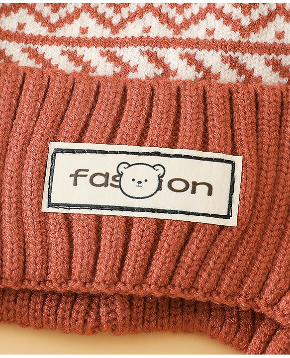 Babyhug Printed Woollen Cap Red - Diameter 16.5 cm