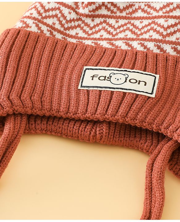 Babyhug Printed Woollen Cap Red - Diameter 16.5 cm