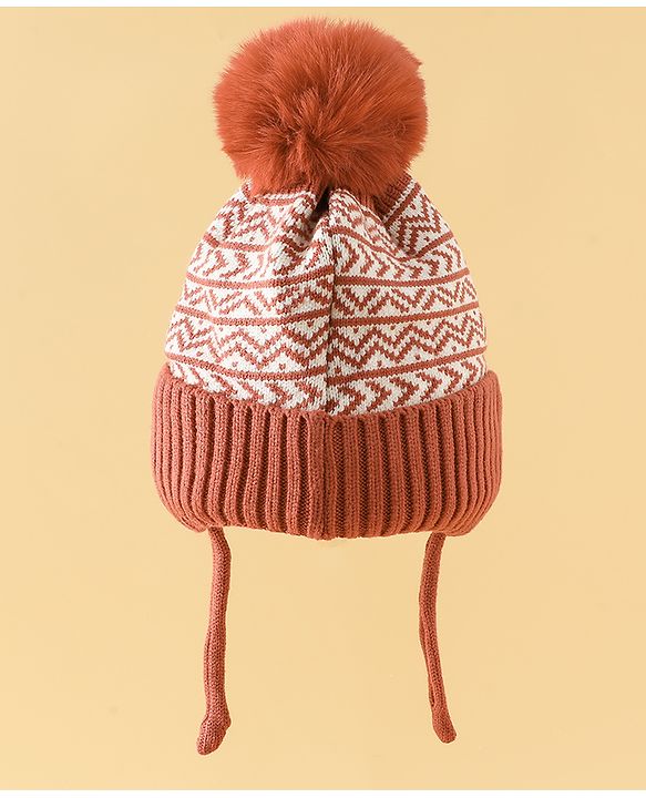 Babyhug Printed Woollen Cap Red - Diameter 16.5 cm