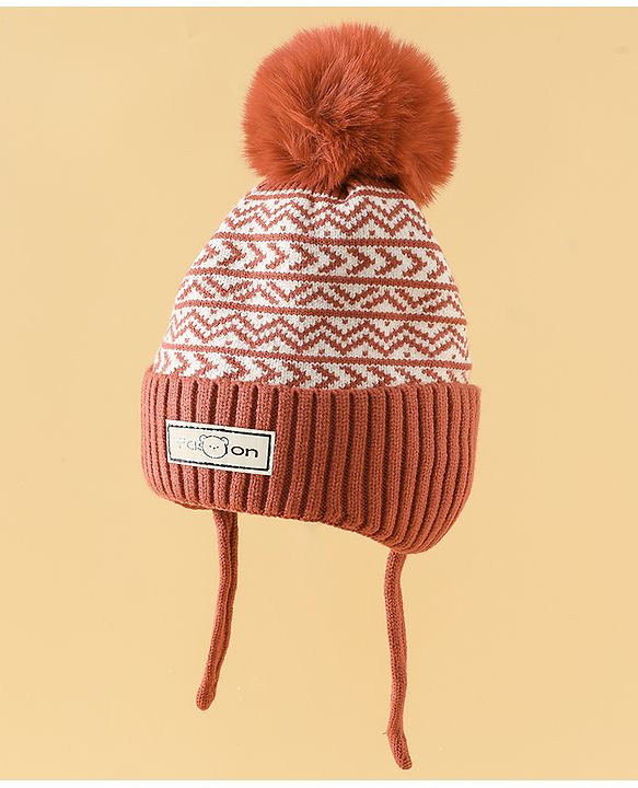 Babyhug Printed Woollen Cap Red - Diameter 16.5 cm