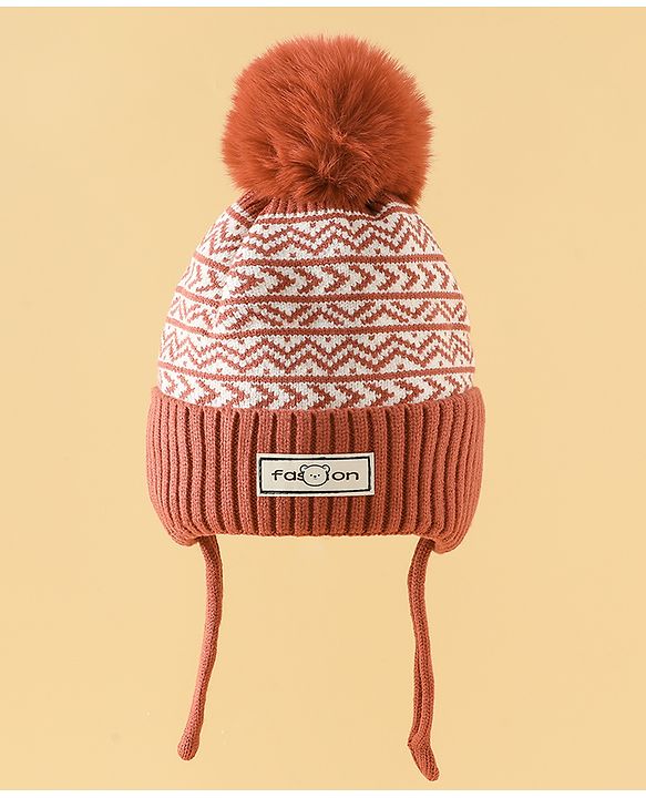 Babyhug Printed Woollen Cap Red - Diameter 16.5 cm