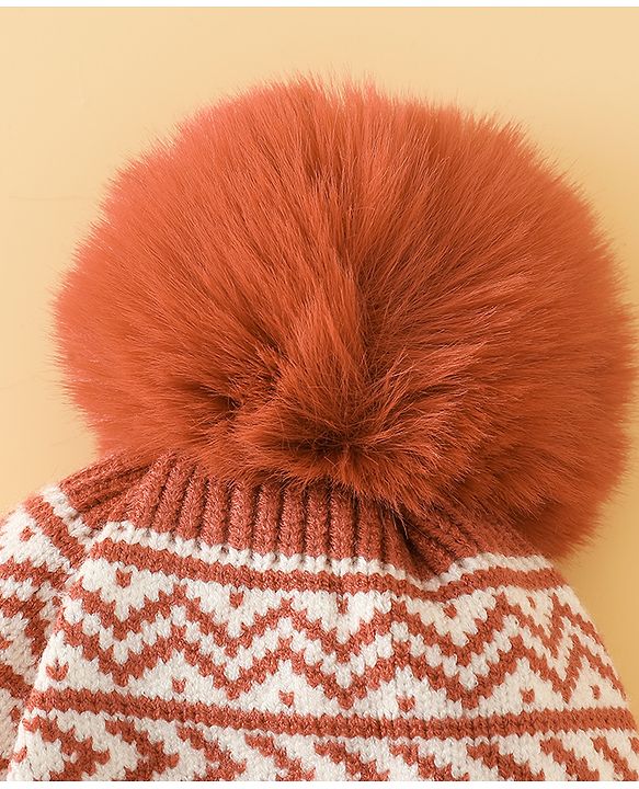 Babyhug Printed Woollen Cap Red - Diameter 16.5 cm