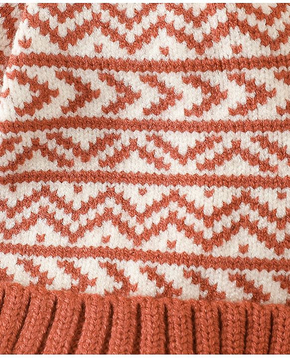 Babyhug Printed Woollen Cap Red - Diameter 16.5 cm