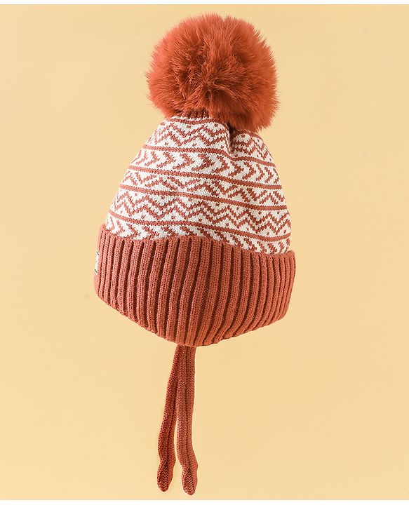 Babyhug Printed Woollen Cap Red - Diameter 16.5 cm