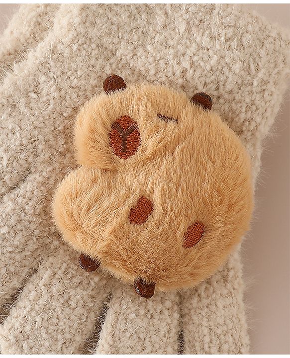 Babyhug Gloves with Bear Applique - Beige