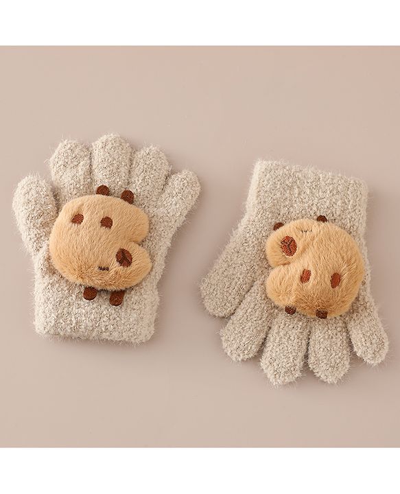 Babyhug Gloves with Bear Applique - Beige