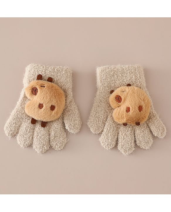 Babyhug Gloves with Bear Applique - Beige