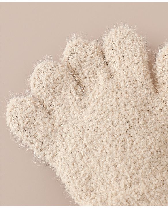 Babyhug Gloves with Bear Applique - Beige