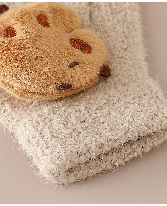 Babyhug Gloves with Bear Applique - Beige