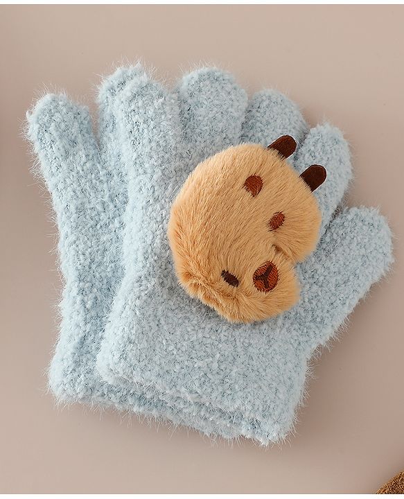 Babyhug Gloves with Bear Applique - Beige