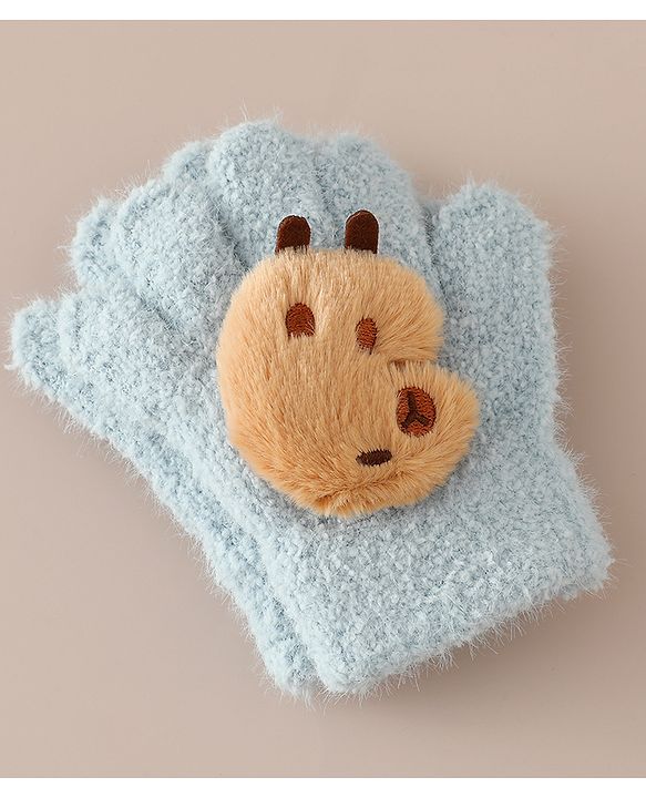 Babyhug Gloves with Bear Applique - Beige