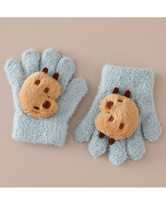 Babyhug Gloves with Bear Applique - Beige