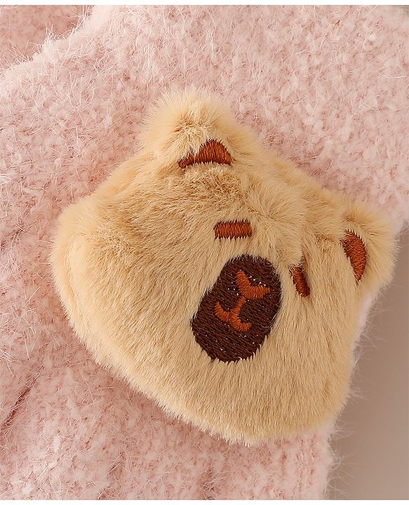 Babyhug Gloves with Bear Applique - Pink
