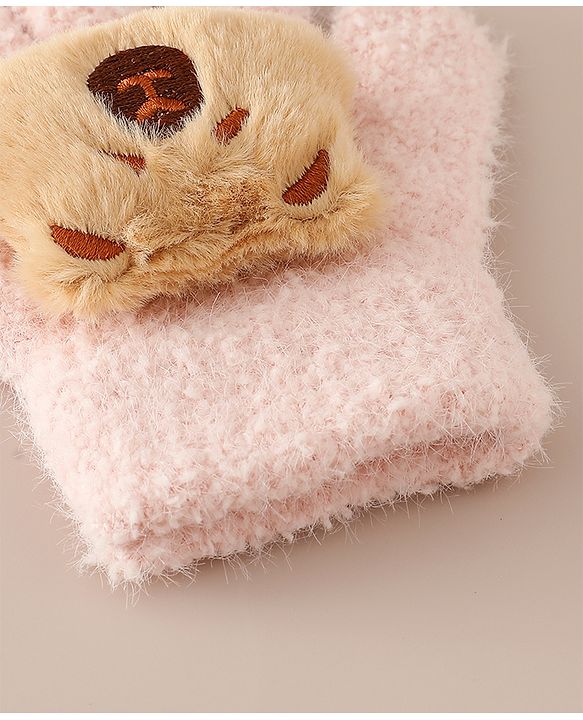Babyhug Gloves with Bear Applique - Pink