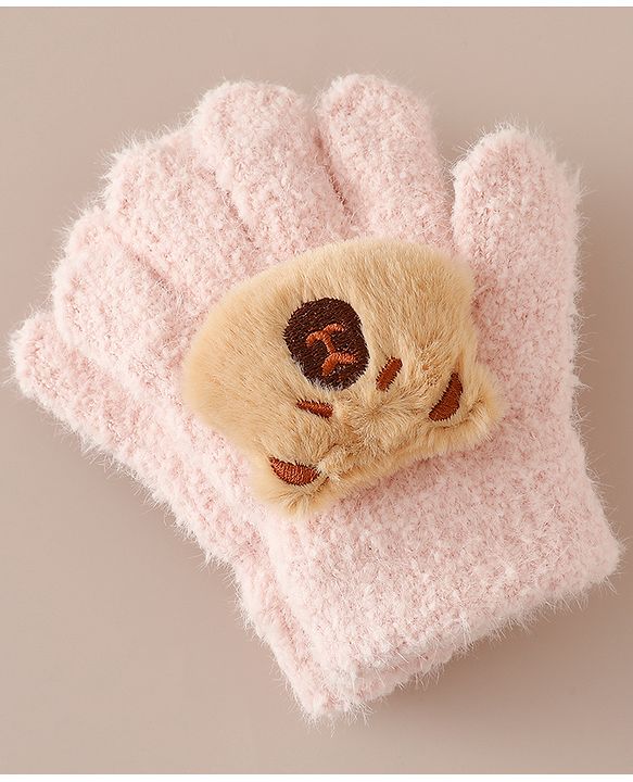 Babyhug Gloves with Bear Applique - Pink