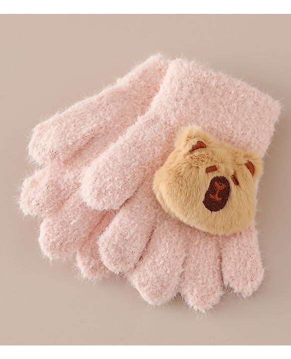 Babyhug Gloves with Bear Applique - Pink