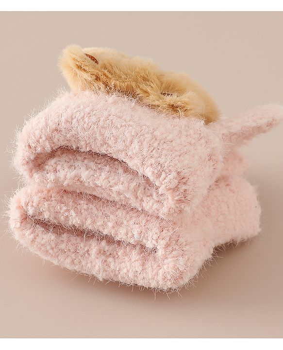 Babyhug Gloves with Bear Applique - Pink