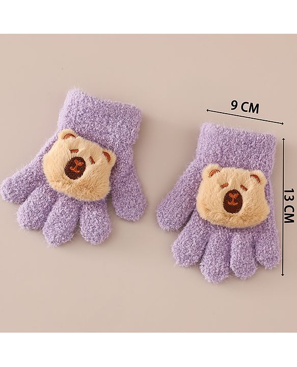 Babyhug Gloves with Bear Applique - Pink