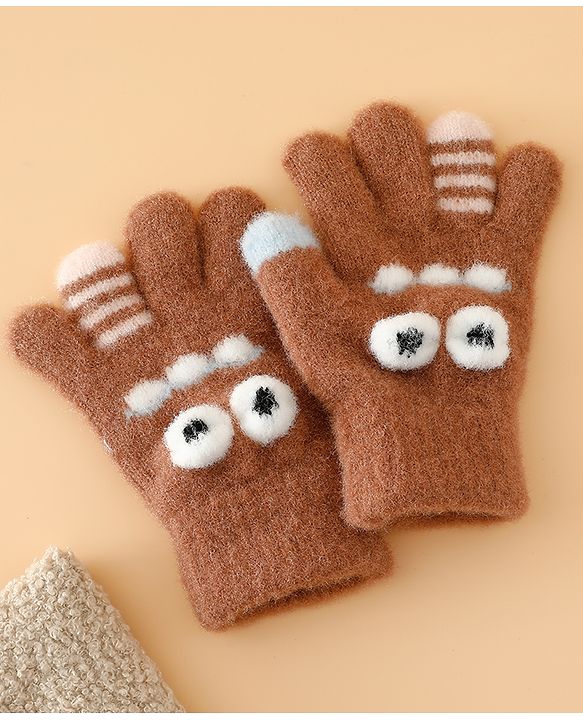 Babyhug Gloves with Applique - Brown
