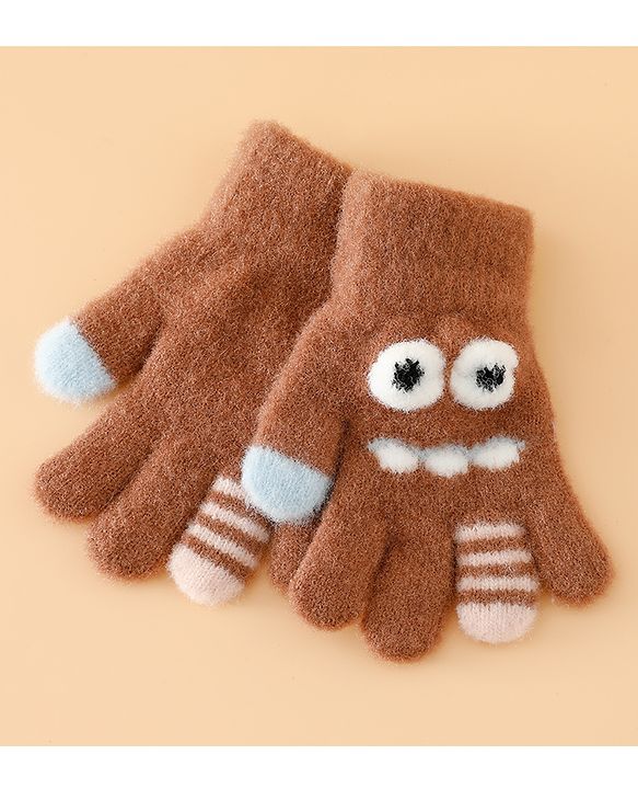 Babyhug Gloves with Applique - Brown