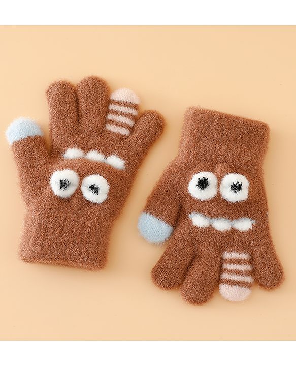 Babyhug Gloves with Applique - Brown