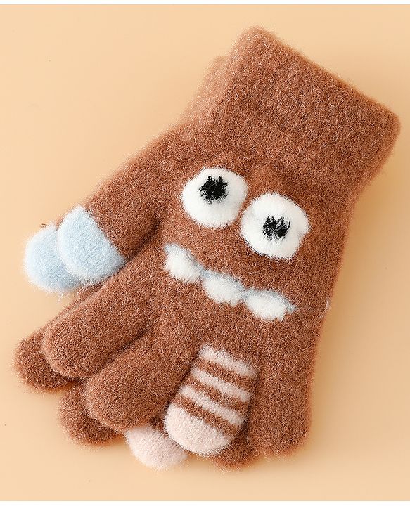 Babyhug Gloves with Applique - Brown